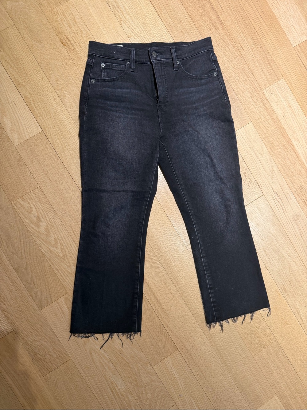 GAP Washed Black Kick Fit High Rise Raw Hem Jeans
